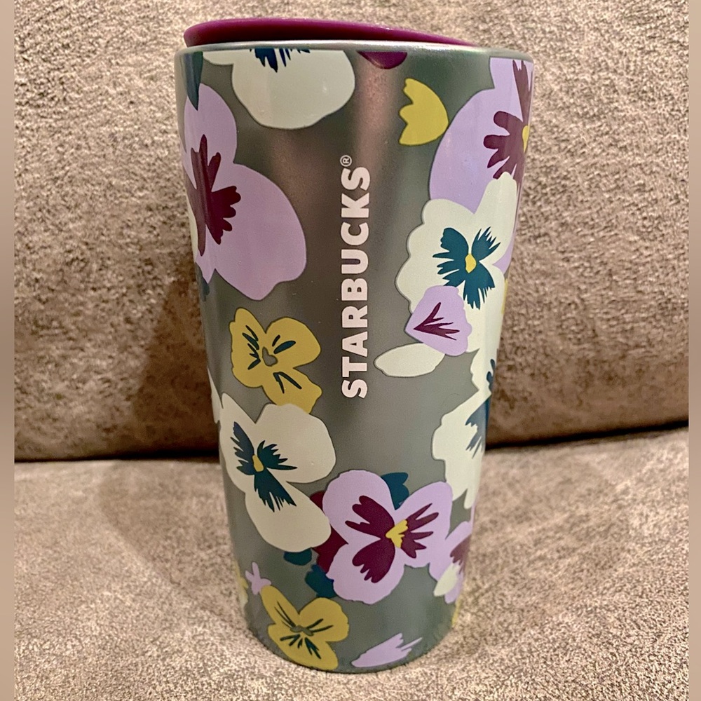 Starbucks 12oz Hot Cup Ceramic Lilac Pansy Floral